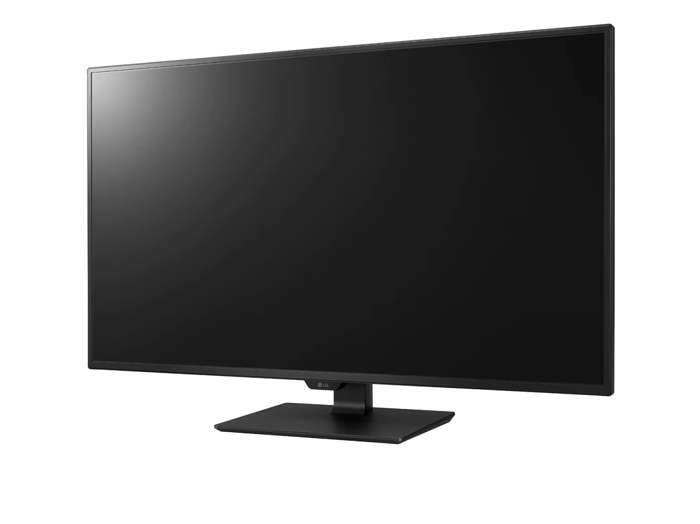 LG 43UN700-B 4K IPS Monitor előlnézetben enyhén balra fordítva, talpra szerelve.