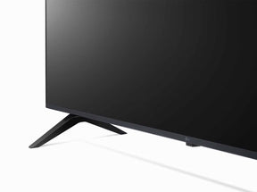 LG 43UP7600 4K Smart TV előlnézetben talpra közelítve..