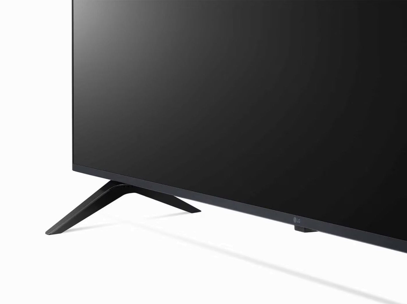 LG 43UP7700 4K Smart TV előlnézetben talpra közelítve..