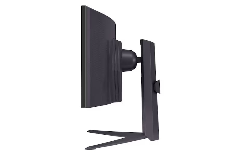 LG 45GR75DC Monitor oldalnézetben, talpon.