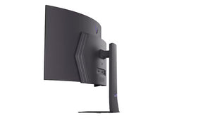 LG 45GX900A-B monitor oldalnézetben talpon, balra fordítva.