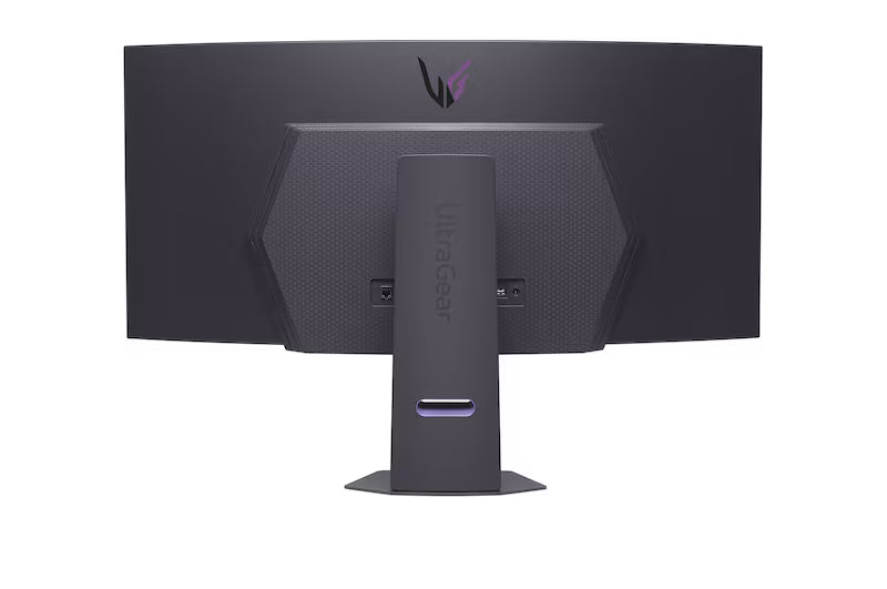 LG 45GX90SA-B monitor hátulnézetben talpon, rgb világítás kikapcsolva.