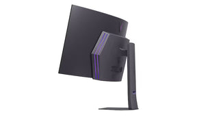 LG 45GX90SA-B monitor oldalnézetben talpon, felfelé néző panellel.