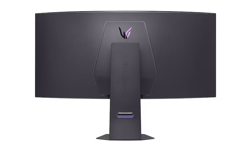 LG 45GX950A-B monitor hátulnézetben talpon, rgb világítás kikapcsolva.