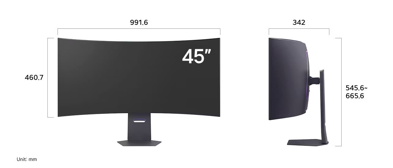 LG 45GX950A-B monitor méretei mm-ben.