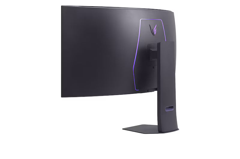 LG 45GX950A-B monitor oldalnézetben talpon, balra fordítva.