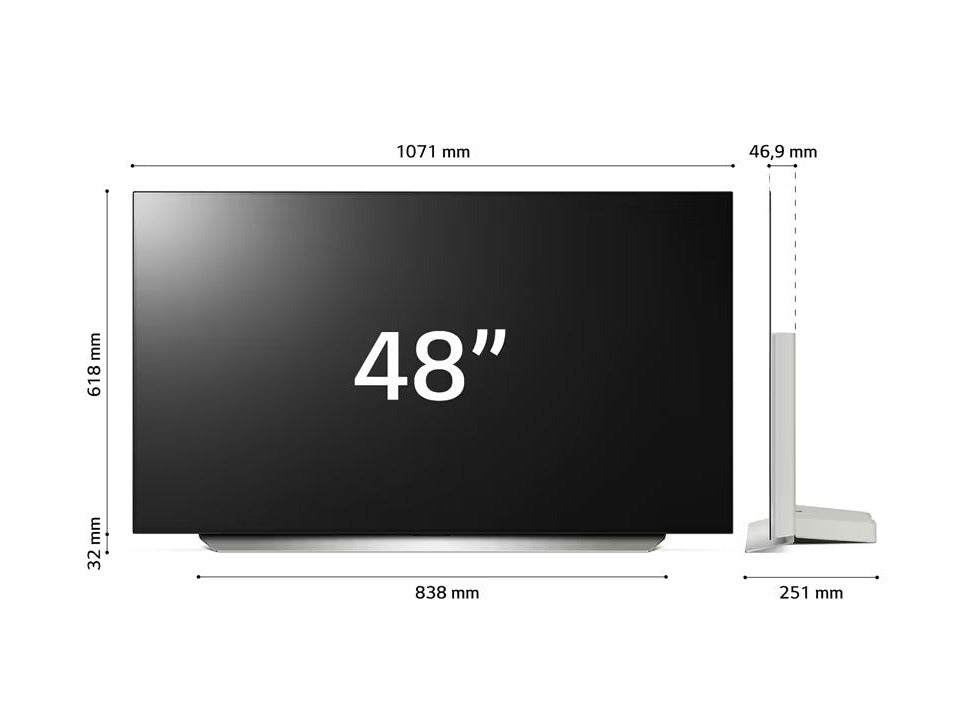 LG 48C2 OLED EVO televízió méretek.