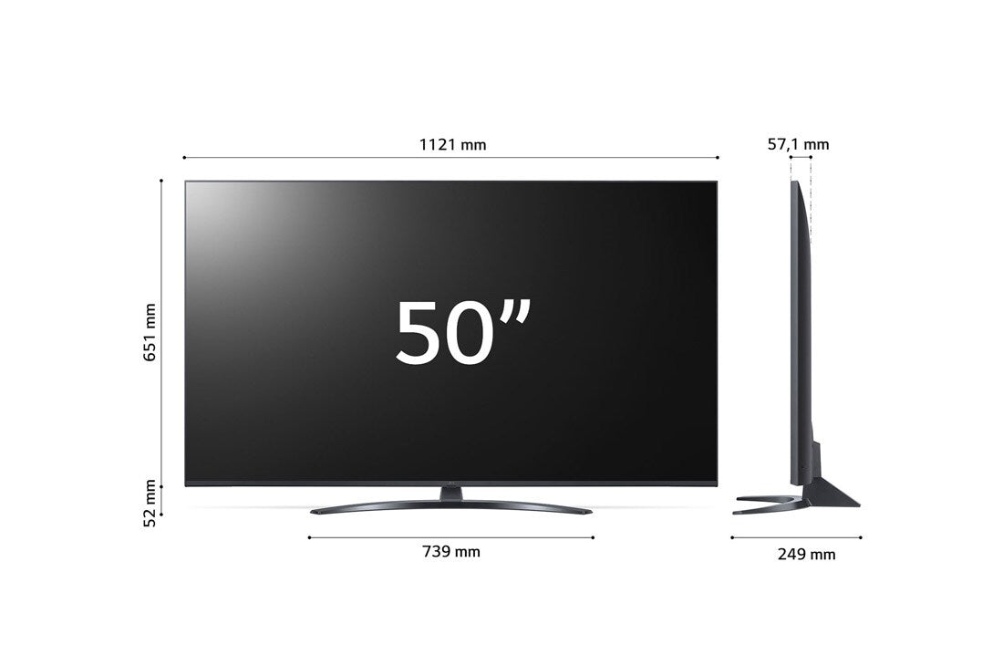 LG 50NANO763QA 4K NanoCell Smart TV méretei.