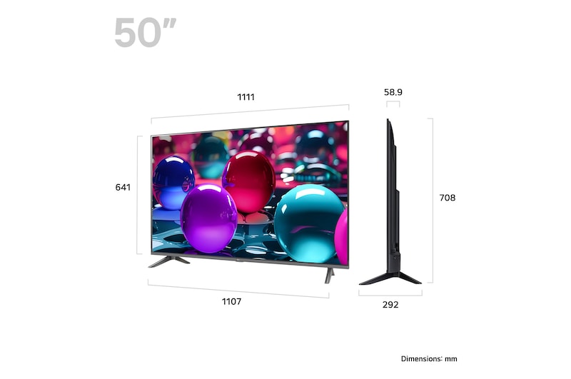 LG 50UA7300 Smart TV méretei mm-ben.