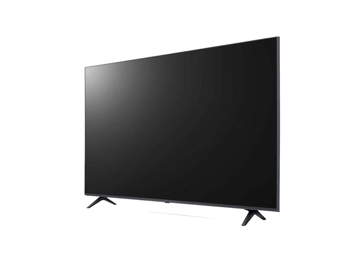 LG 50UP7600 4K Smart TV előlnézetben enyhén balra fordítva, talpon.