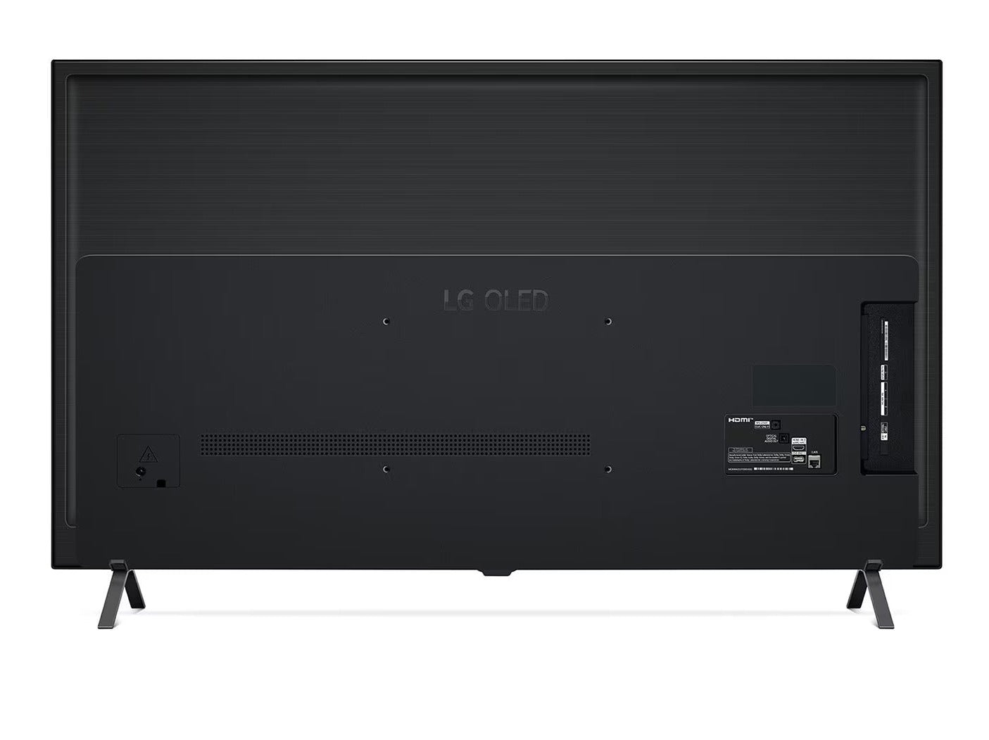 LG 55A3 OLED televízió hátulnézetben talpon.