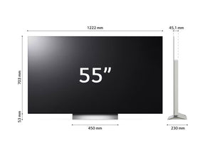LG 55C2 OLED EVO televízió méretek bejelölve talpon,