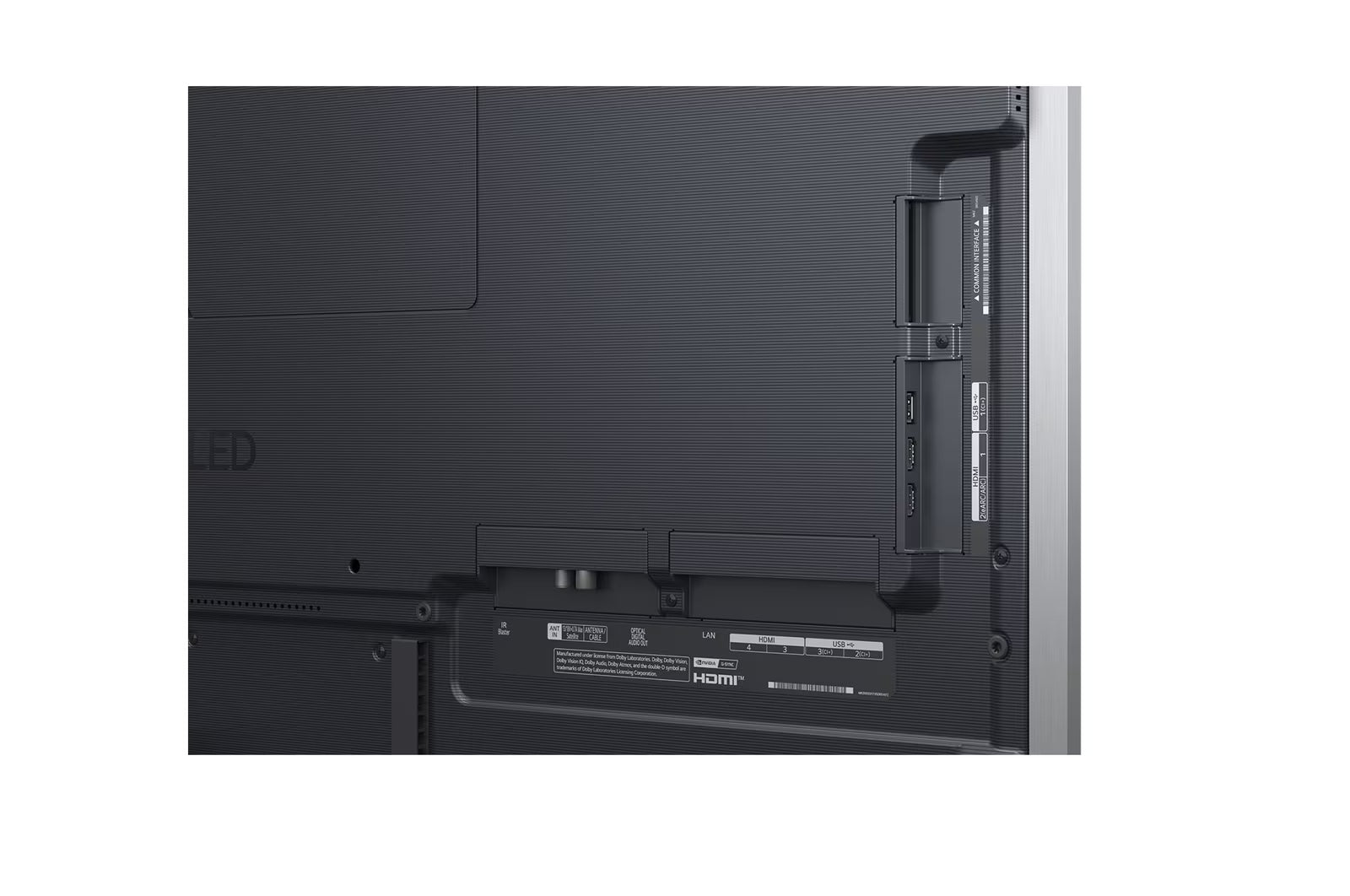 LG 55G5 OLED Televízió talppas változat csatlakozó felületei és portjai.