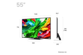 LG 55QNED86A televízió méretei mm-ben.