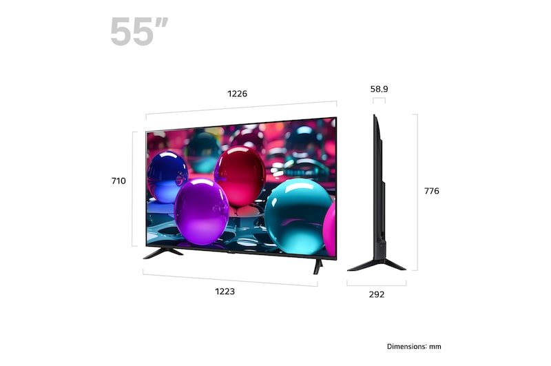 LG 55UA7300 Smart TV méretei mm-ben.