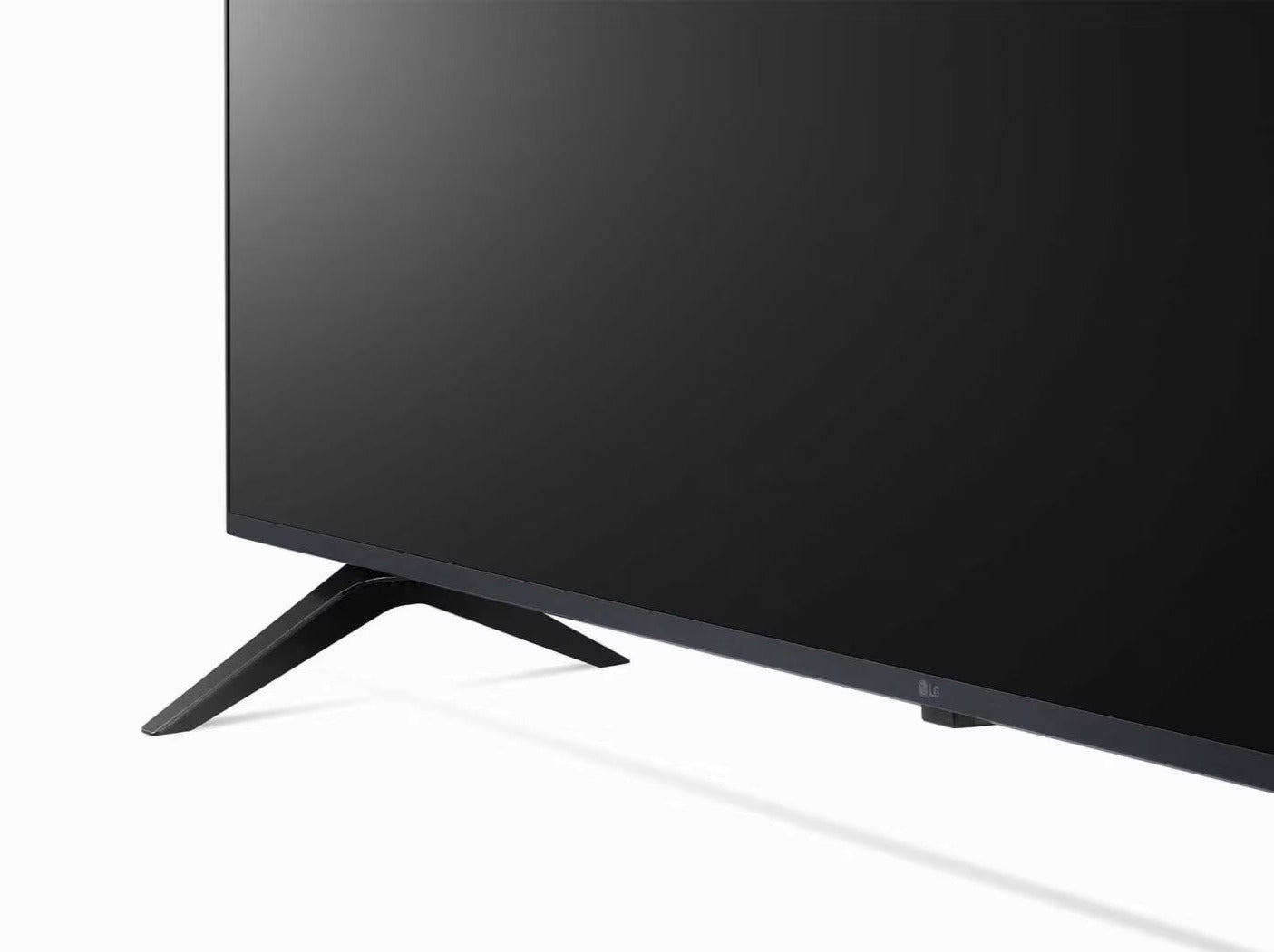 LG 55UP7600 4K Smart TV előlnézetben talpra közelítve..