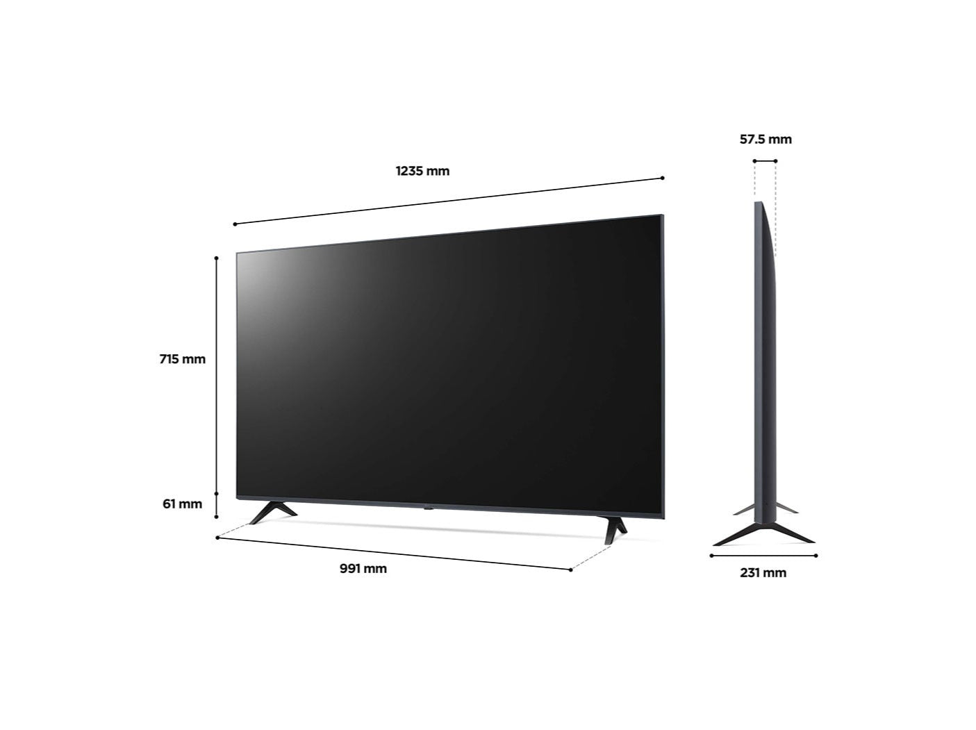 LG 55UQ8000 4K Smart TV méretei.