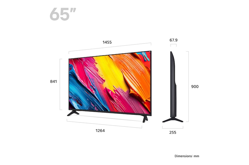 LG 65QNED70A Televízió méretei mm-ben.