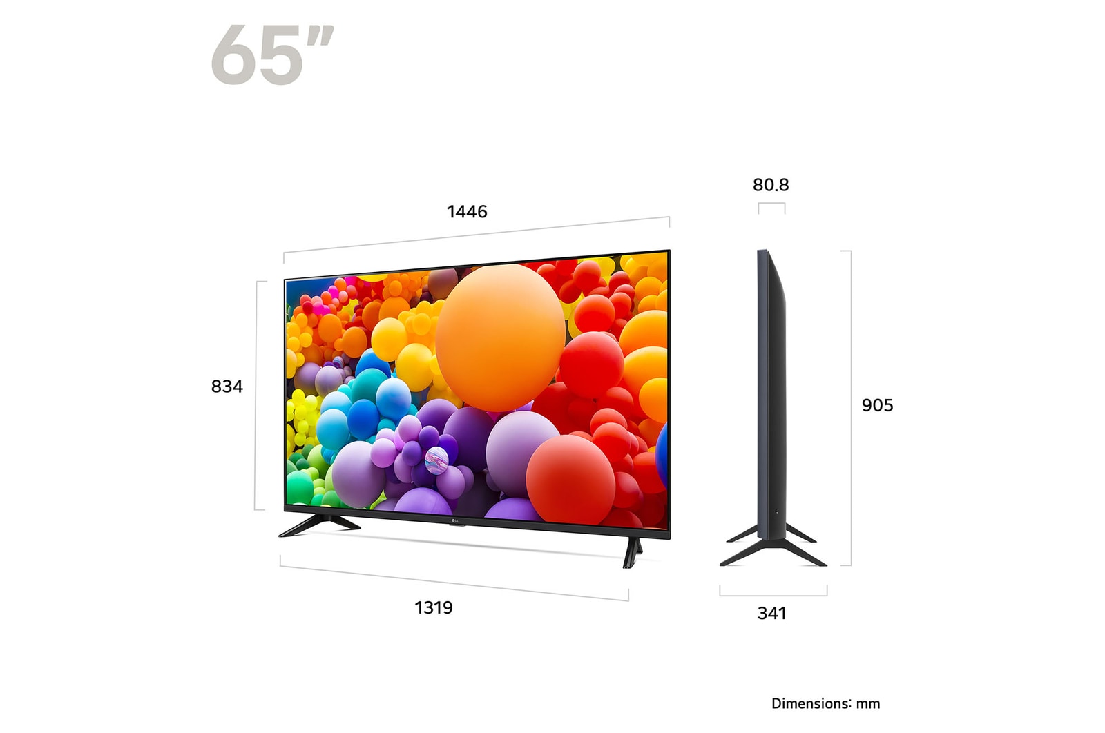 LG 65UT7300 Smart televízió méretei mm-ben.