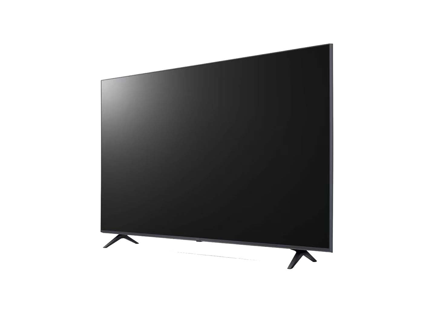 LG 70UP7600 4K Smart TV előlnézetben enyhén balra fordítva, talpon.