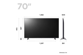 LG 70UR8000 4K Smart TV méretei mm-ben.