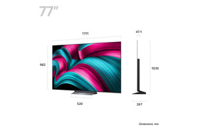 LG 77C5 OLED Televízió méretei mm-ben.