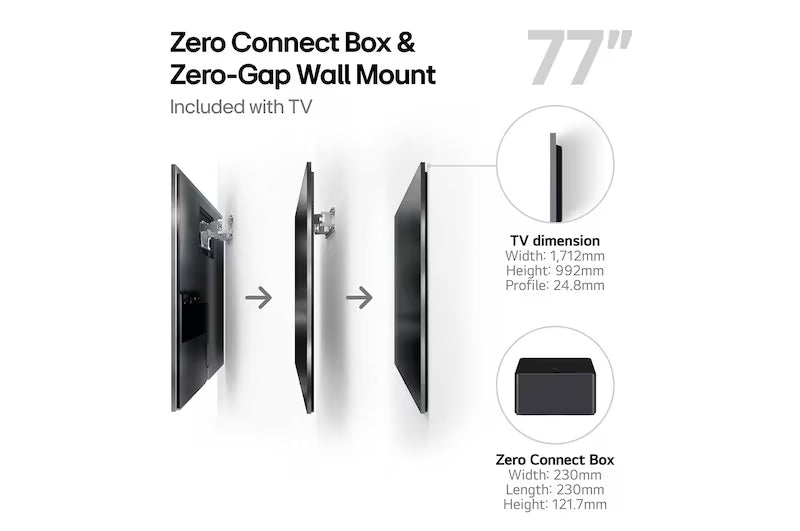 LG 77M5 oled televízió méretei mm-ben.