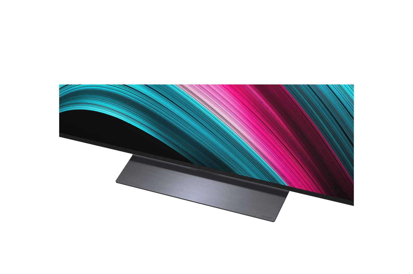LG 83C5 OLED TelevÍzió elegáns fém talpa közelről.