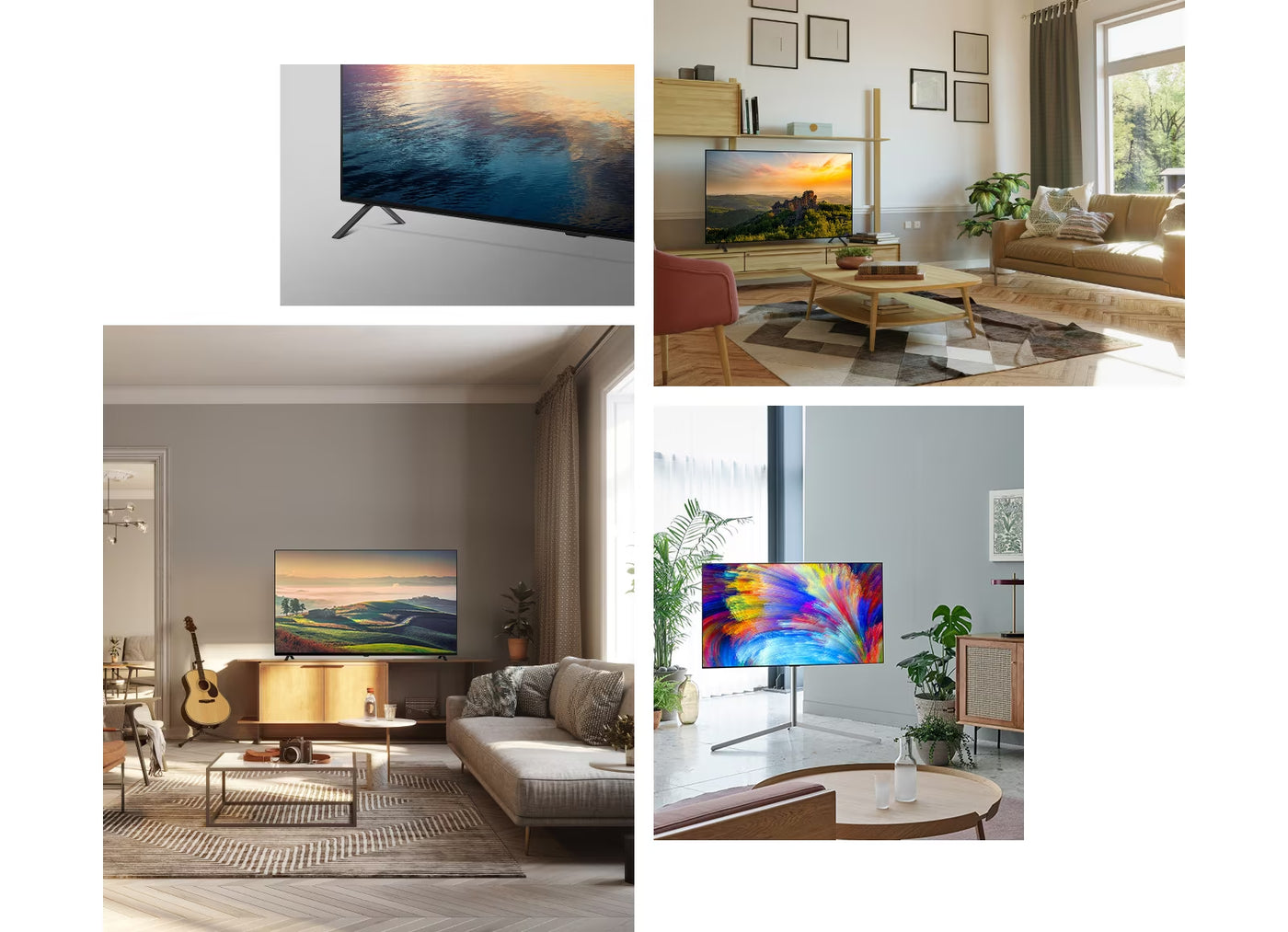 LG A2 OLED Televízió formatervezése különböző otthoni és üzleti környezetben bemutatva.