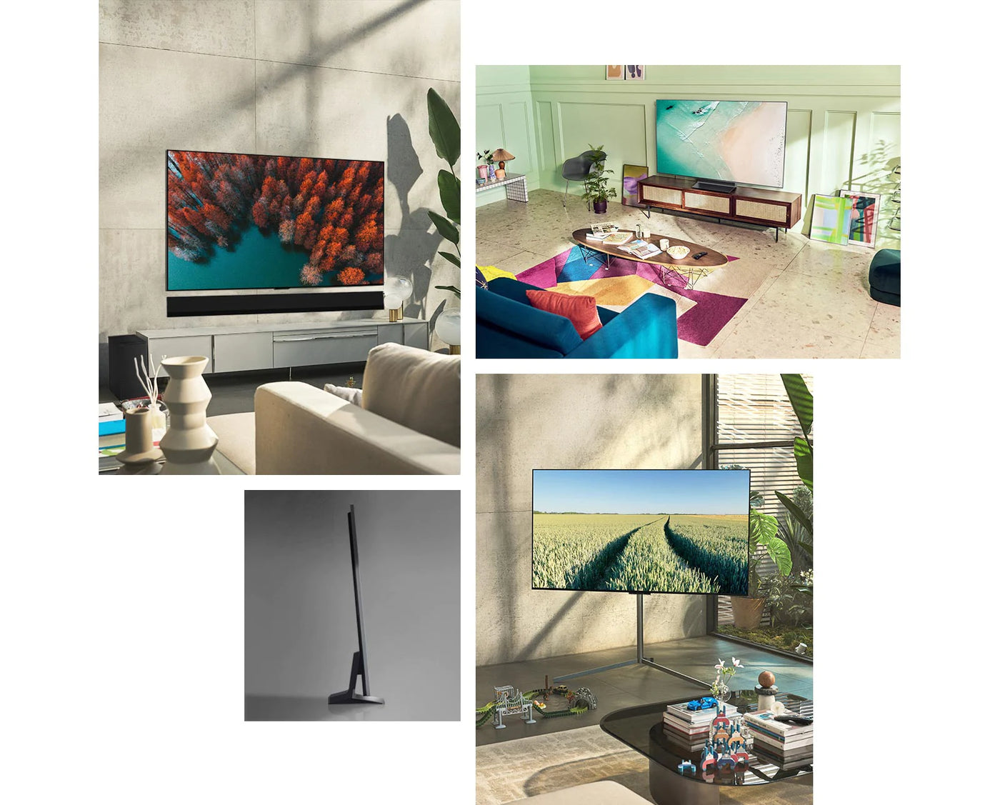 LG G2 OLED Televíziók elhelyezve otthoni környezetben.