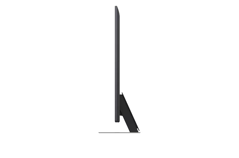 LG 75QNED9MA3B televízió oldalnézetben, talpon.