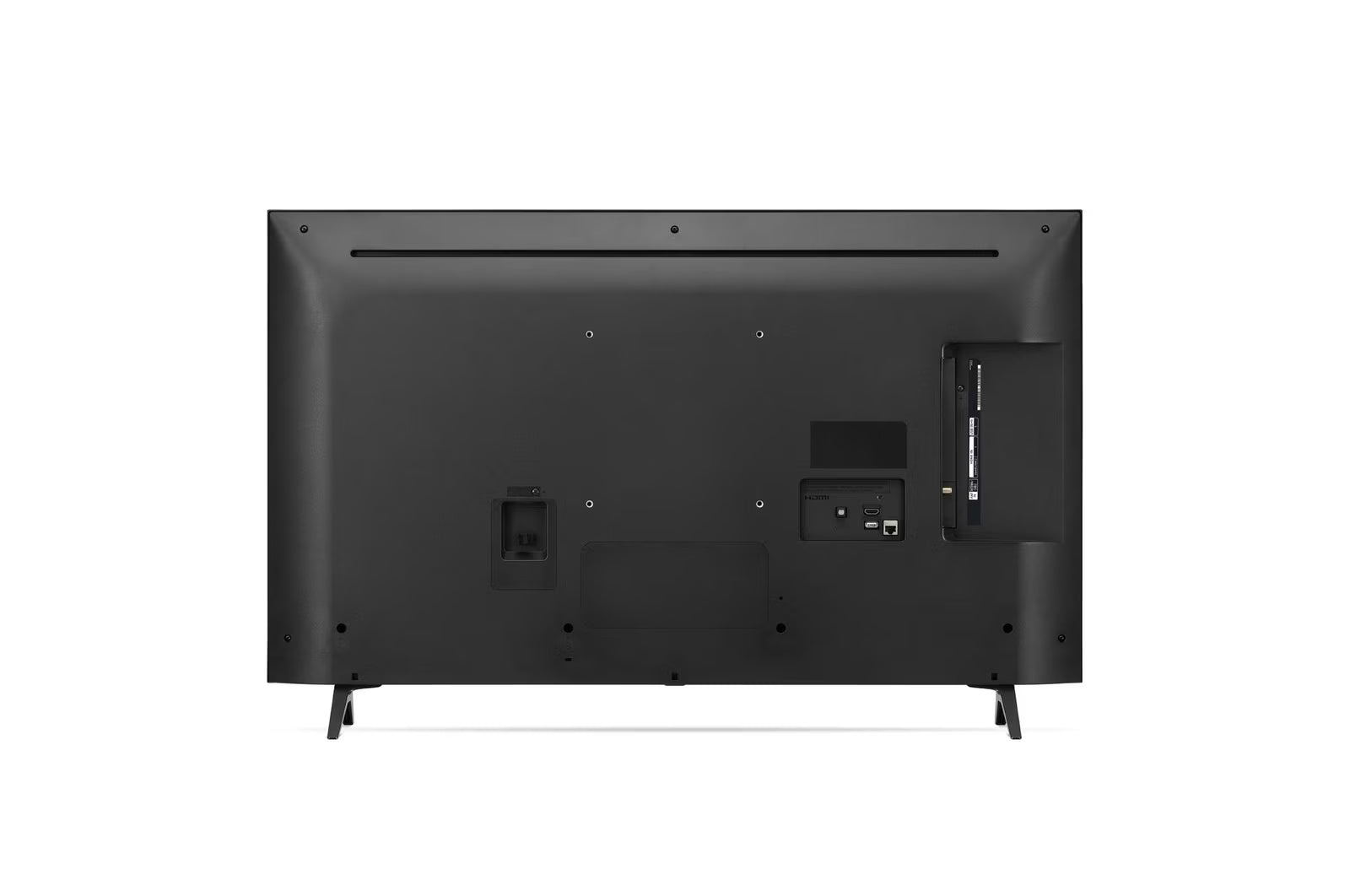 LG 65UT8000 Smart televízió hátulnézetben, talpon.
