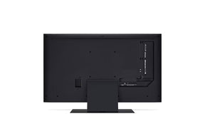 LG 75UT9100 televízió hátulnézetben talpon. 