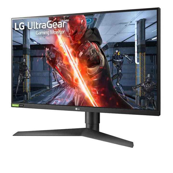 LG 27" UltraGear FHD 240Hz 1ms IPS Gamer Monitor előlnézet enyhén balra elfordítva, 27GN750-B