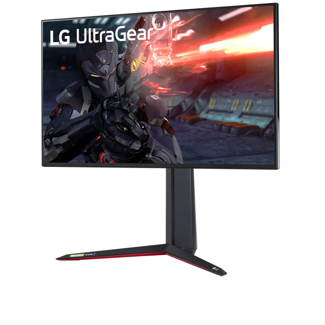 LG 27" UltraGear 4K UHD 160Hz 1ms Nano IPS Gamer Monitor előlnézet enyhén balra fordítva, 27GN950-B