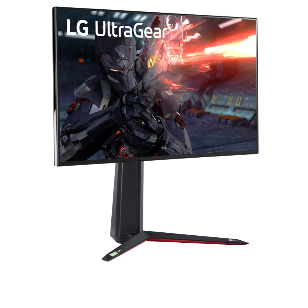 LG 27" UltraGear 4K UHD 160Hz 1ms Nano IPS Gamer Monitor előlnézetben enyhén jobbra fordítva, 27GN950-B