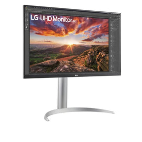 LG 27" UltraFine 4K UHD FreeSync HDR IPS Monitor előlnézet enyhén jobbra fordítva, 27UP850-W