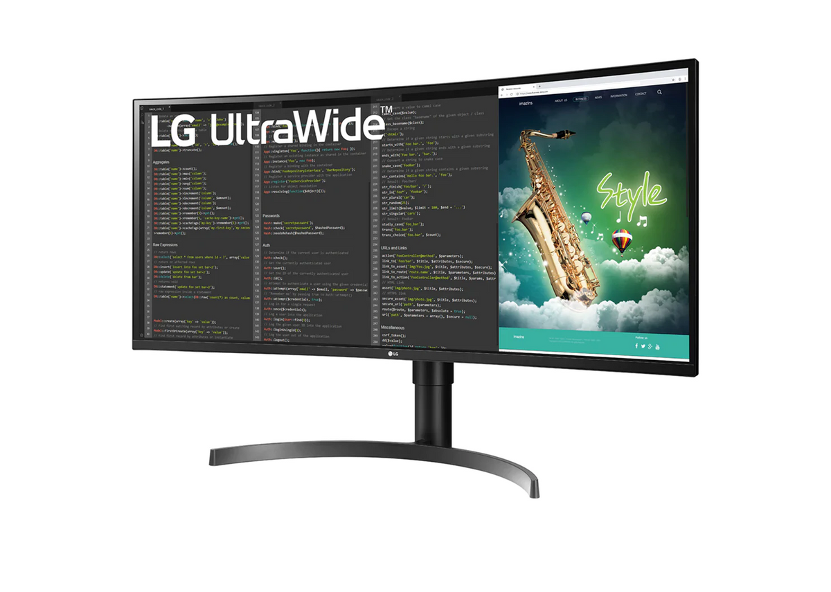 LG 35" Ívelt UltraWide 2K WQHD 100Hz FreeSync HDR VA Monitor előlnézet enyhén balra fordítva, 35WN73A-B