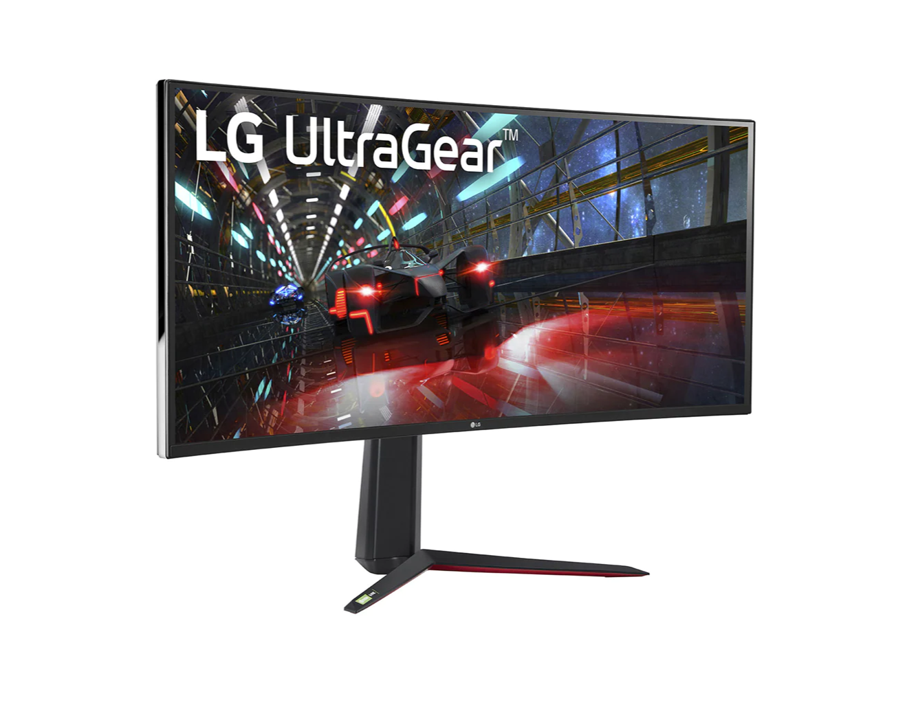 LG 38" Ívelt UltraGear 2K WQHD+ 160Hz 1ms Nano IPS Gamer Monitor előlnézet enyhén jobbra fordítva, 38GN950-B