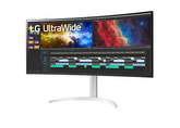 LG 38" Ívelt UltraWide 2K WQHD+ FreeSync HDR IPS Monitor előlnézet enyhén balra fordítva, 38WP85C-W